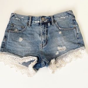 Free People Lace Trim Distressed Shorts